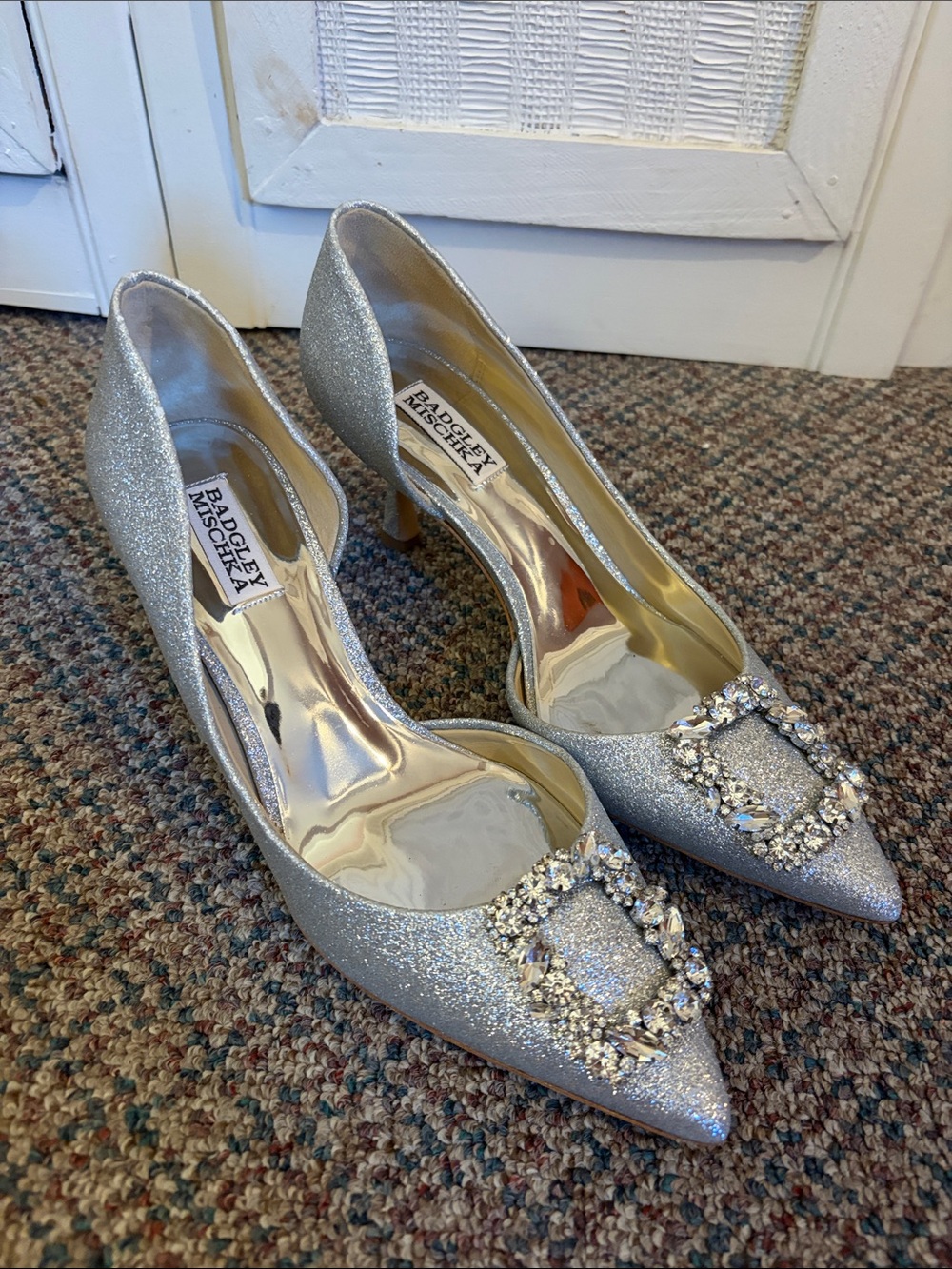 Badgley Mischka Fabia Embellished Pump Women's Silver Textile Size US 8.5 - Picture 4 of 10